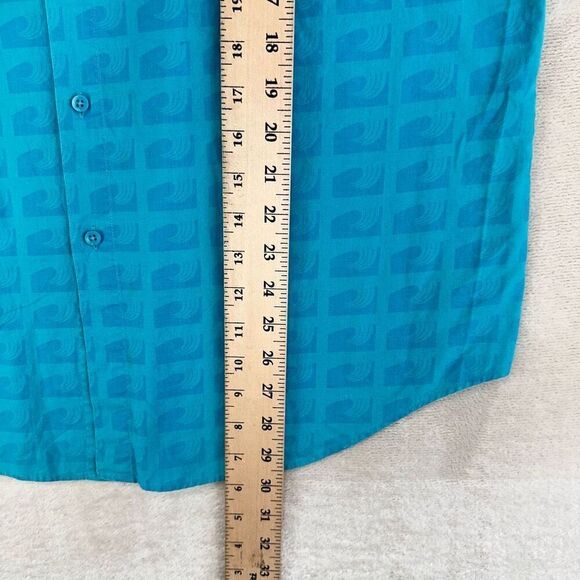 Vintage SURF GEAR Shirt Mens Large Blue Wave Pattern SS Camp Button Up - Picture 8 of 10